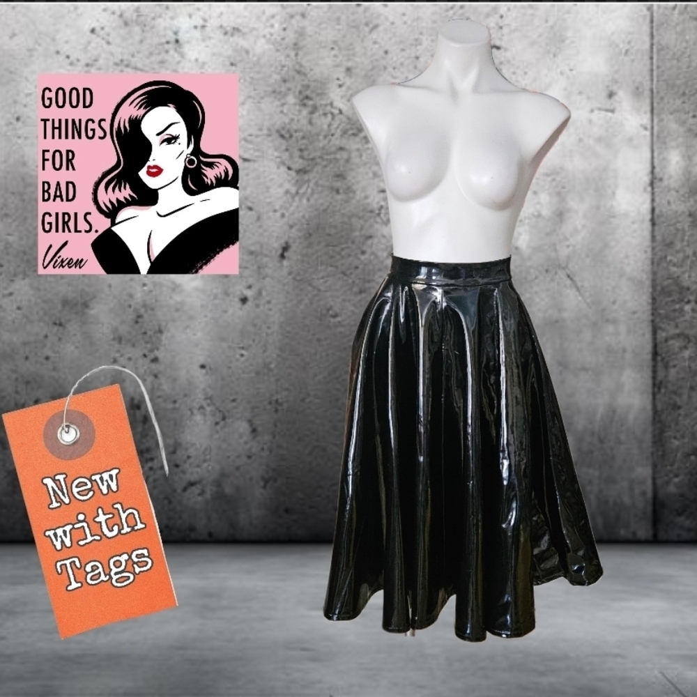 NWT/ Vixen by Micheline Pitt Black PVC Midi Skirt. XS